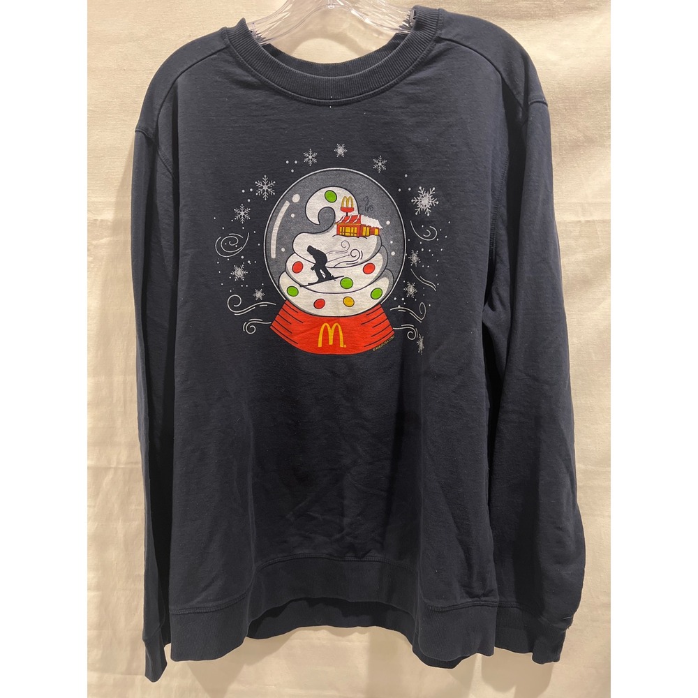 McDonalds Holiday Snow Globe Skier Sweatshirt Navy Blue District Mens XL